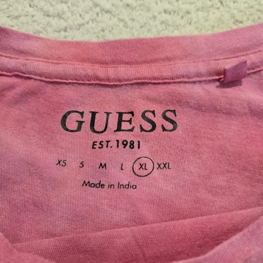 Guess Pink Tie-front Y2K Style Crop Top T-shirt with Beach Graphic Size XL